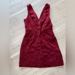 Burgundy corduroy overall dress
